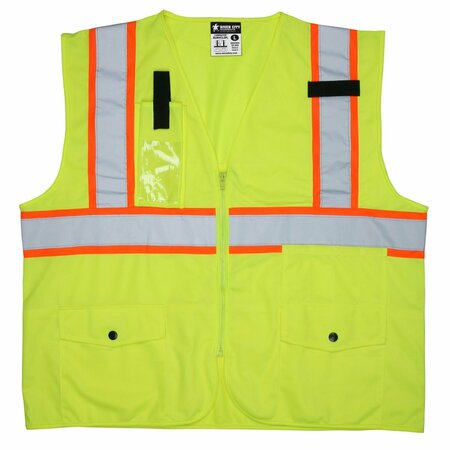 MCR SAFETY Garments, Class2, Survey Pocket, Lime, Silv/Orange X SURVCL2PLX4